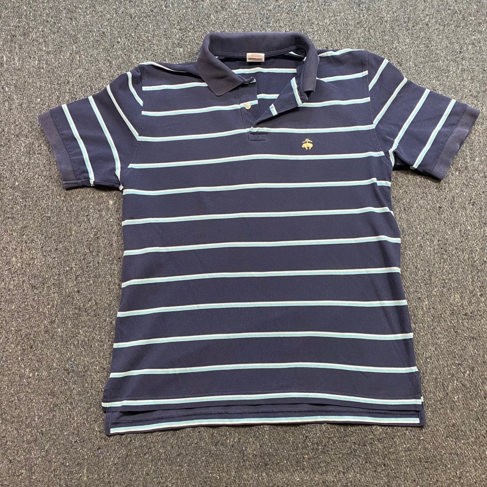 Brooks Brothers 346 Polo Sz M Mens Navy Blue Striped Preppy Golden Fleece Pique